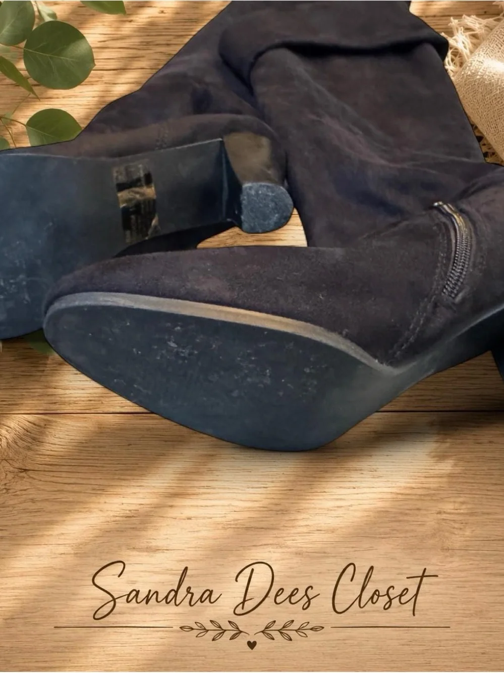 Black Knee-High Suede Boots - Women's Fashion Heel